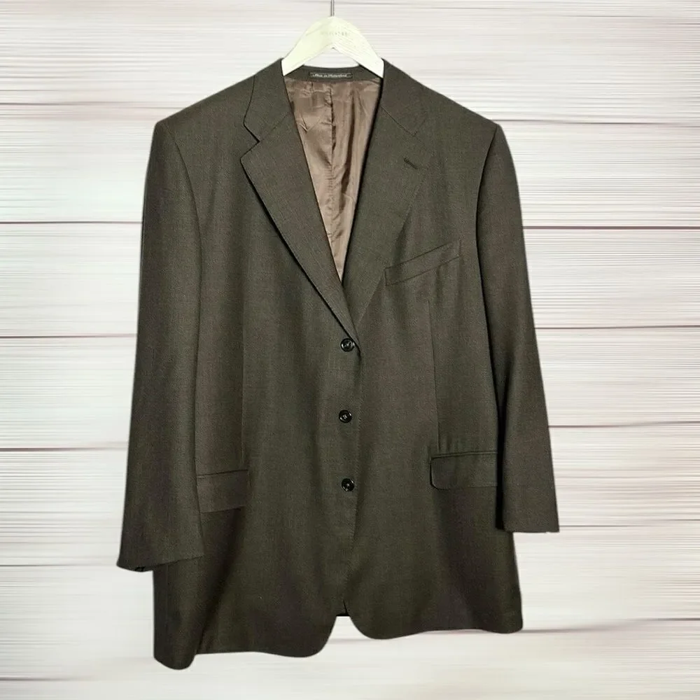 Ermenegildo Zegna Switzerland Wool Suit Jacket Blazer Taupe Brown 46L